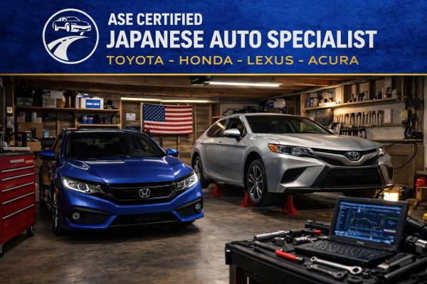 ASE Certified Japanese Auto Specialist - Toyota Honda Lexus Acura nissan subar - automotive services