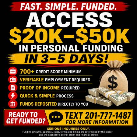 💵 $20K-$50K PERSONAL FUNDING | 3-5 BUSINESS DAYS - financial services