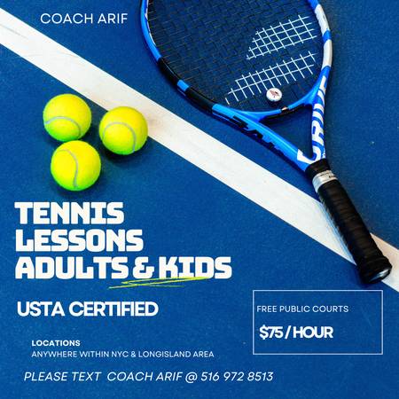 Tennis Lesson with an experience certified COACH xcollege player $75hr - lessons &amp; tutoring