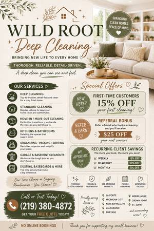 Wild Root Deep Cleaning | 15% OFF First Clean - small biz ads
