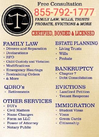 DIVORCE, CHILD CUSTODY, EVICTION, PROBATE, IMMIGRATION, CIVIL, &amp; MORE - legal services