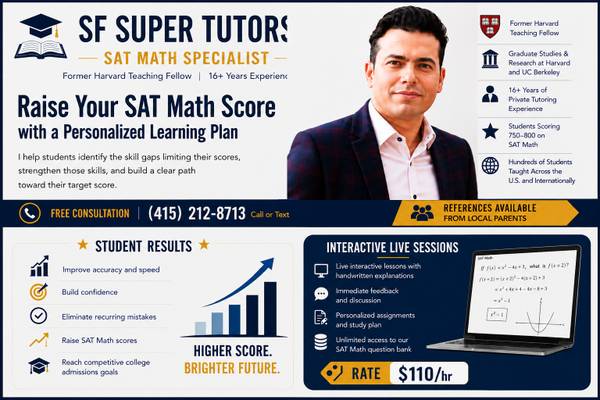 ⭐ SAT/PSAT Math Tutor | Former Harvard Teaching Fellow | 16+ Years - lessons &amp; tutoring
