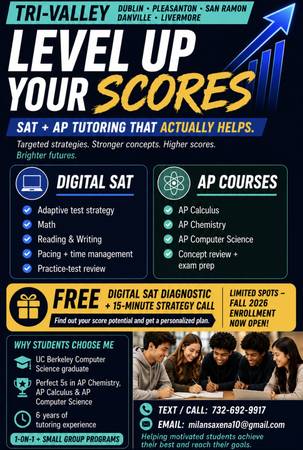 TRI-VALLEY SAT + AP TUTORING - lessons &amp; tutoring